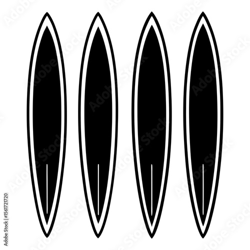 Surfboard silhouette vector, a black surfboard vector art design, and a silhouette of a surfboard isolated on a white background