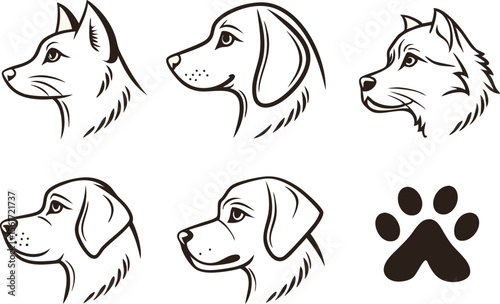 Dog Clipart Illustration Set Featuring Cute Poses Breeds and Pet Accessories. Dog Clipart Collection with Playful Puppies and Friendly Dogs. Clean and Colorful Dog Clipart Bundle for Kids