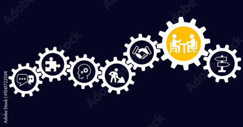 Mental health / psychotherapy vector illustration. Blue concept with icons related to counseling, psychiatric consultation or help, therapy, psychology, psychological support. 