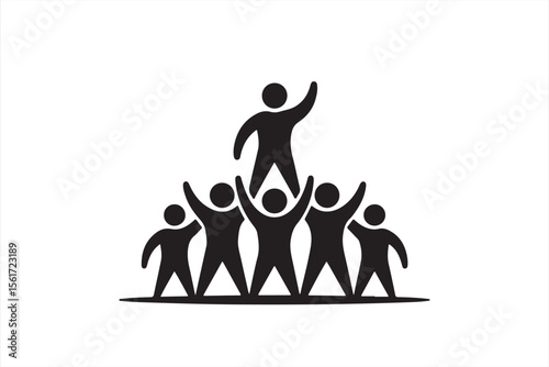 Silhouette of human pyramid: Dynamic graphic features human silhouette in a unified show of strength, teamwork, and achievement, embodies the spirit of collaboration and mutual support.