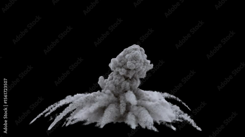 A smoke explosion blooms, thick and swirling, a chaotic cloud of dense, acrid gray. It’s fleeting yet vivid, billowing with restless energy, veiling the air in a mysterious, choking haze.