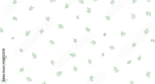A field of delicate tiny green flowers scattered across a crisp white background creating a subtle and elegant springtime pattern