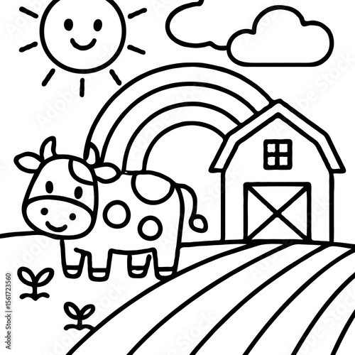 Cute Goat and Rabbit with Carrots on a Farm