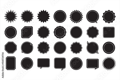 Black and white vector icon set with glossy round buttons, perfect for web design elements, labels, or sale badges