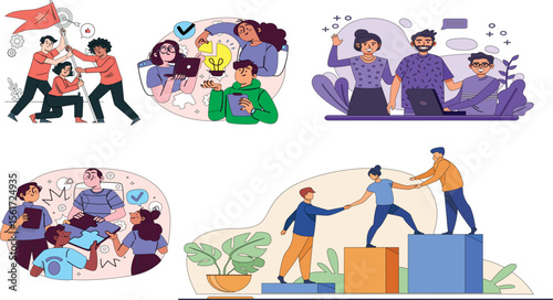 Business people icon set vector illustration of professional characters in various poses  Teamwork