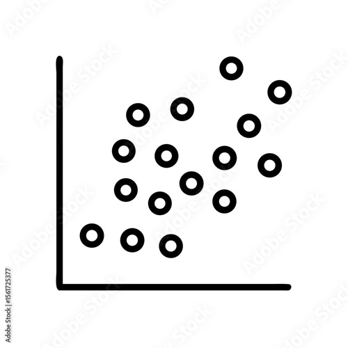 Scatter plot with positive correlation shown by the distribution of circular data points on the graph axis