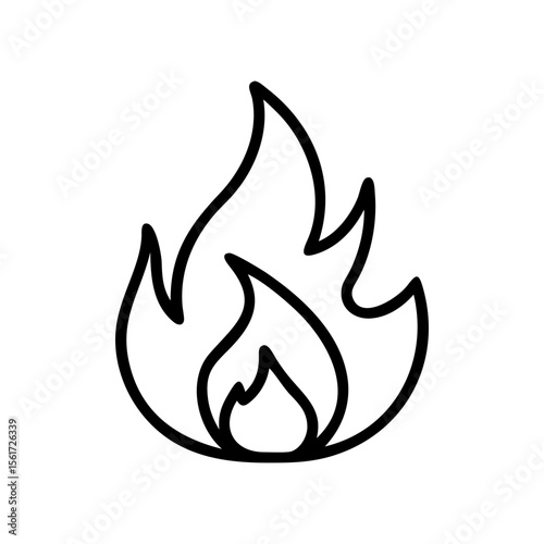 Simple line drawing of a stylized flame with a distinct shape and clear black outline on white background