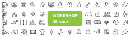 Workshop Icons Set 48 Minimal Linear Symbols for Training and Tools