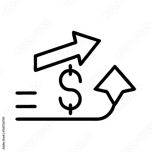 An illustration of a dollar sign with an arrow pointing upwards and a return arrow design shown