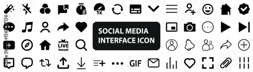 Set of minimalist black social media icons inspired by popular social networking sites and mobile apps. Simple and elegant black icons ideal for web, mobile, and digital design projects.