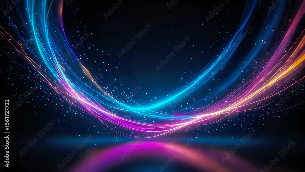 Fototapeta premium Colorful abstract wave – Glowing digital light flow on black background