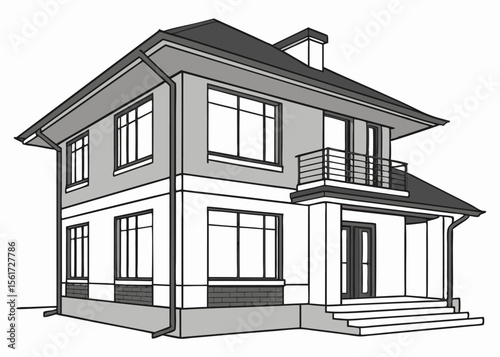 Two story house architecture design residential building construction plan vector illustration