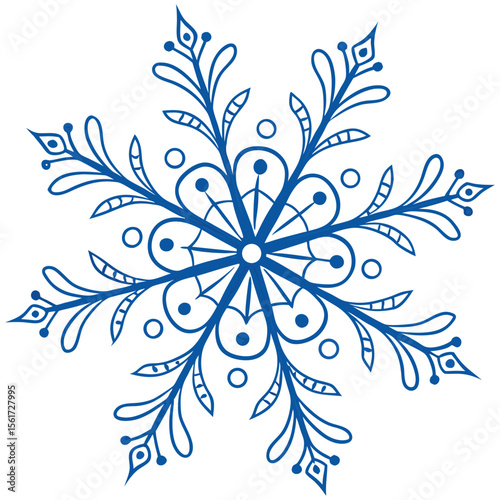 Elegant winter snowflake design in blue color, festive season themed detailed vector illustration