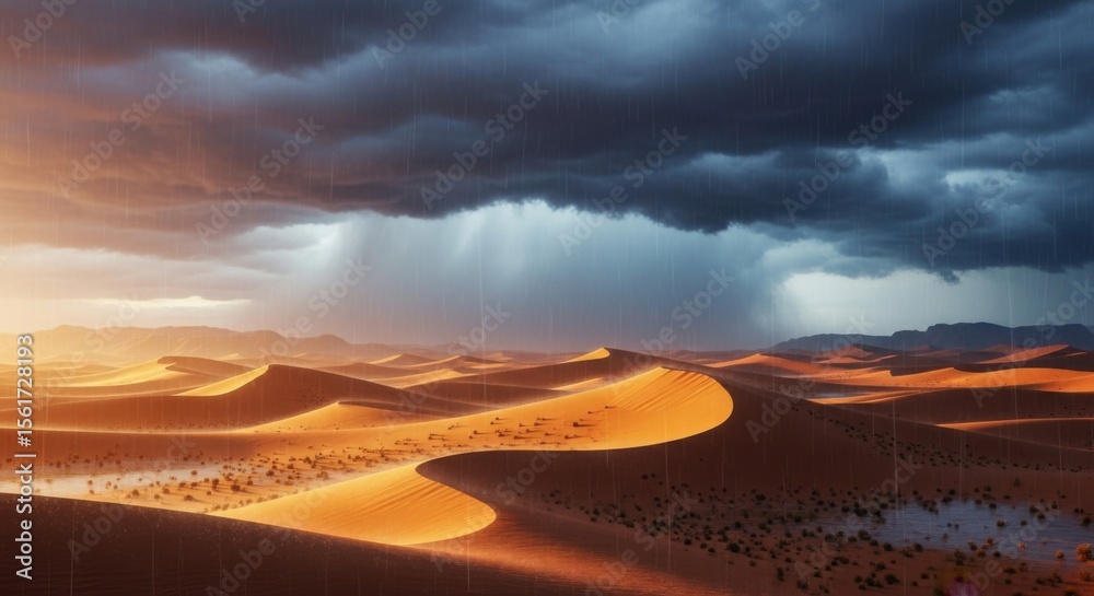 Obraz premium Dramatic Desert Storm Approaches With Golden Hour Light