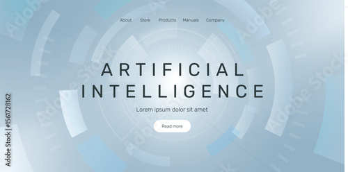 Abstract circle web banner technology,  Development of artificial intelligence, robotics, partnership, digitalization, Artificial Intelligence (AI) landing page concept.