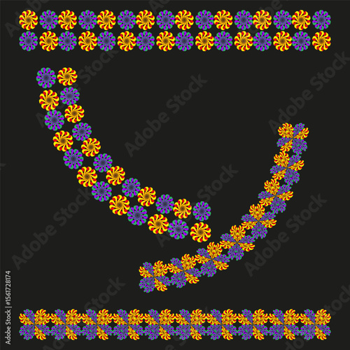 Beaded curve icon. Dotted chain sweep. Dynamic Vector arc. Purple orange trail.