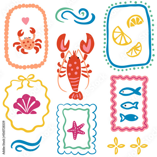 Seamless summer whimsical pattern with lobster
