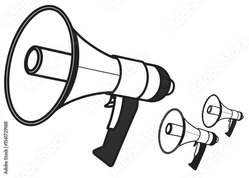 Loudspeaker megaphone communication announcement marketing promotion bullhorn public address vector illustration