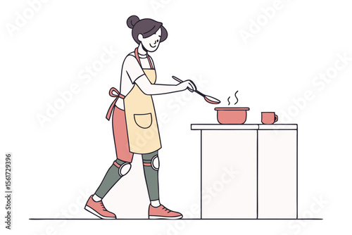 Culinary Creations: A dedicated individual, donned in an apron, is deeply engrossed in the art of cooking, stirring a steaming pot with practiced ease and skill.
