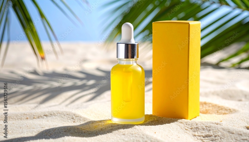 Cosmetic Dropper Bottle with Yellow Packaging and Tropical Shadow Cosmetic Dropper Bottle with Yellow Packaging and Tropical Shadow