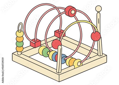 Colorful wooden bead maze toy for toddlers and babies educational game activity vector illustration