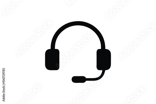 Simple Black and White Illustration of Headphones with Microphone for Communication or Customer Service Purposes