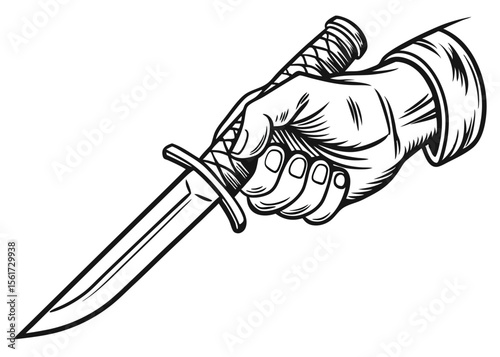 Hand holding knife, weapon, blade, sharp, vector illustration