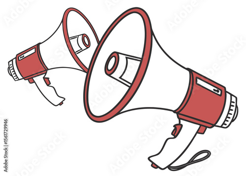 Two megaphones for announcement and promotion, loud communication equipment vector illustration