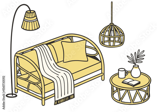 Cozy living room interior design with furniture and decor elements home vector illustration