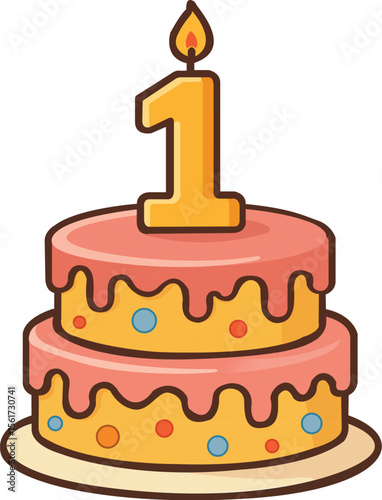1st Birthday Cake with Number One Candle