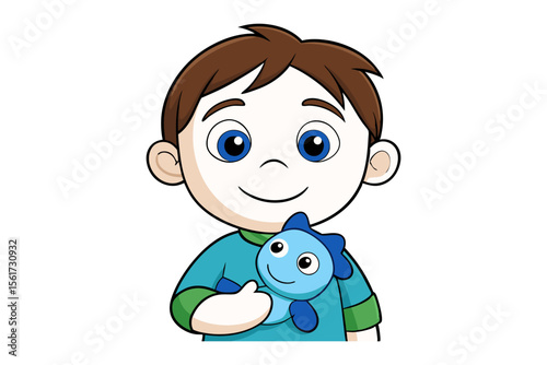 Smiling Youngster with Toy: An adorable young boy beams with a sweet smile, clutching a vibrant toy, symbolizing youth, innocence, and the joy of childhood.