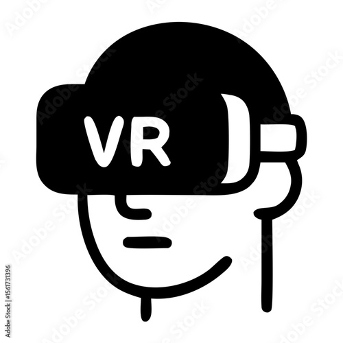 Simple Line Drawing Human Head Wearing VR Glasses Technology Icon