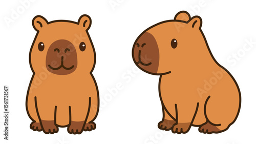 Adorable capybara illustrations in kawaii style . Perfect for adding a fun and lovable touch to your projects with this cute, peaceful animal design