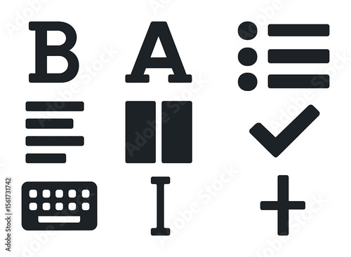 Modern Readability Icons Grid. Flat icon set of maximum readability icons: bold paragraph, large font A,