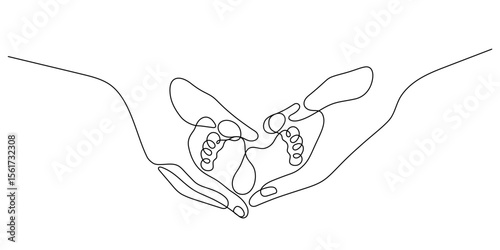 baby feet holding hands one line drawing continuous handdrawn minimalist decorative