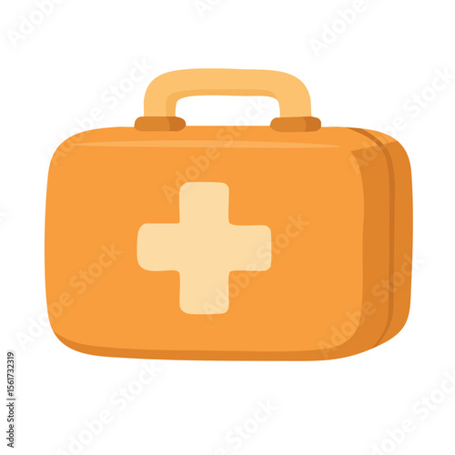 Bright orange medical case with cross. Emergency cartoon illustration in soft flat vector style.