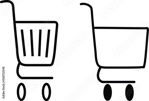 Shopping cart icon vector illustration single line drawing of Black trolley with empty shopping cart flat design minimalist, 