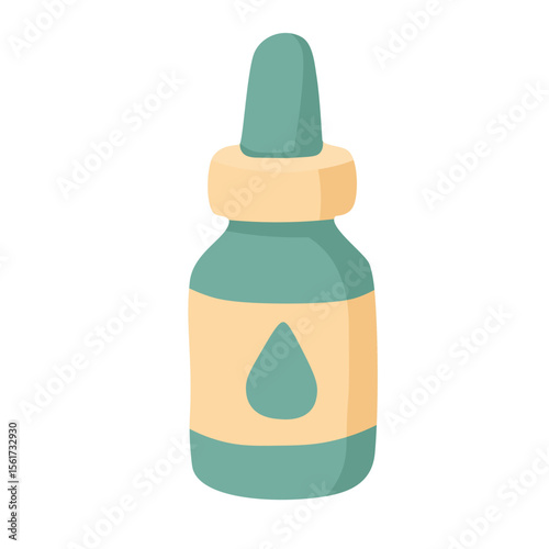 Cartoon dropper medicine bottle with soft colors. Flat vector healthcare illustration for pharmacy use.