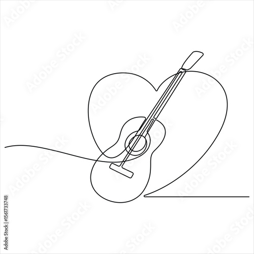 One line drawing of classical acoustic Guitar minimalist continuous line art vector illustration