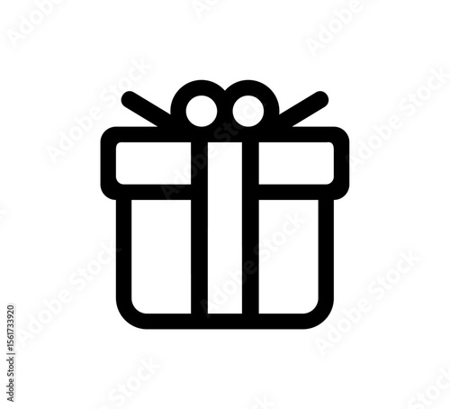 Gift box icon, Black outline present symbol, Wrapped gift graphic, surprise icon, Minimal surprise box vector, Celebration icon design, Holiday package line icon, vector illustration.