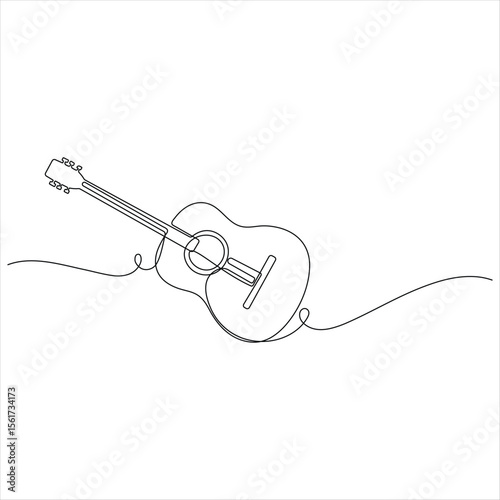 One line drawing of classical acoustic Guitar minimalist continuous line art vector illustration