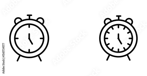 Alarm clock icon set, Outline time symbols, Minimal alarm illustrations, Classic clock vector, Wakeup timer icons, Line clock graphics, UI time elements, vector illustration.