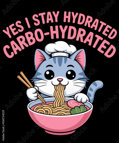 Stay Hydrated Carbo-Hydrated Carbs Lovers Kawaii Cat Noodles