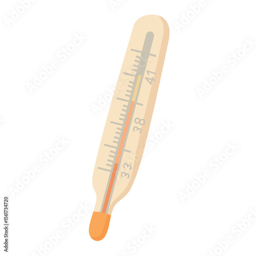 Classic glass thermometer with Celsius scale. Flat cartoon medical illustration in soft vector style.