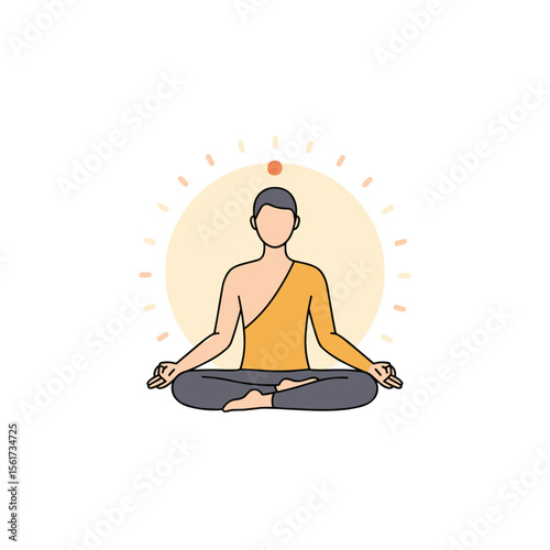Man meditating in a lotus position with a glowing background  