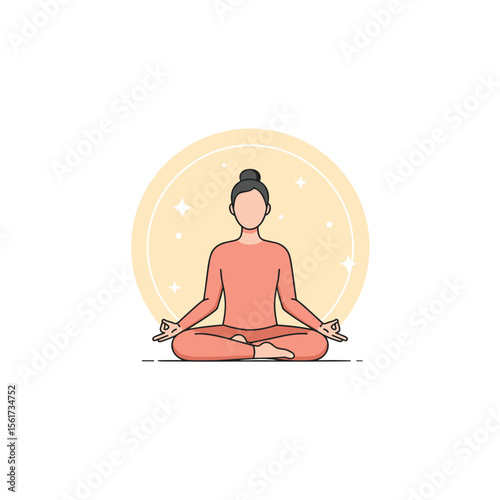 Woman meditating in lotus position with serene background  