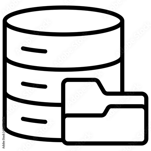 Database Folder Outline Icon Vector Design - A database stack with an overlay folder, representing stored or categorized data