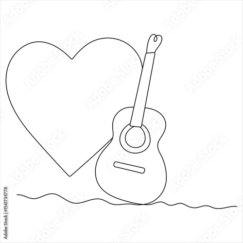 One line drawing of classical acoustic Guitar minimalist continuous line art vector illustration