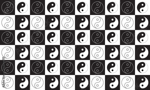 Seamless pattern Yin Yang icons. Vector illustration.