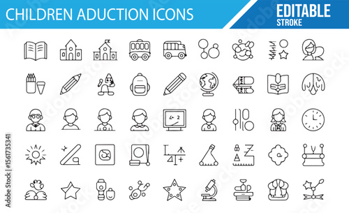 Vector collection of school-related icons for education, students, and teachers.
